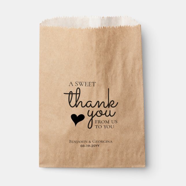 A Sweet Thank You Heart Modern Elegant Wedding Favour Bags (Front)