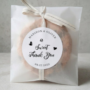 A Sweet Thank You Heart Script Wedding Favour Classic Round Sticker