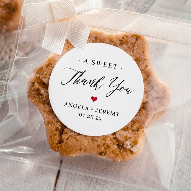A Sweet Thank You Minimalist Wedding Favour  Classic Round Sticker (Creator Uploaded)