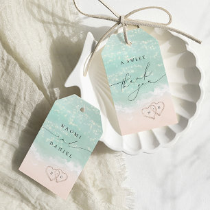 A Sweet Thank You Modern Script Sand Hearts Beach Gift Tags