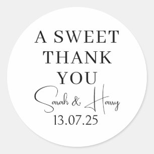 A Sweet Thank You // Modern Wedding Stickers,  Classic Round Sticker