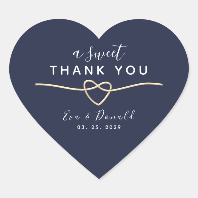 A Sweet Thank You Navy Blue Wedding Heart Sticker (Front)