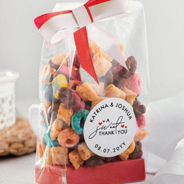 A Sweet Thank You Red Hearts Wedding Favor Classic Round Sticker (Creator Uploaded)