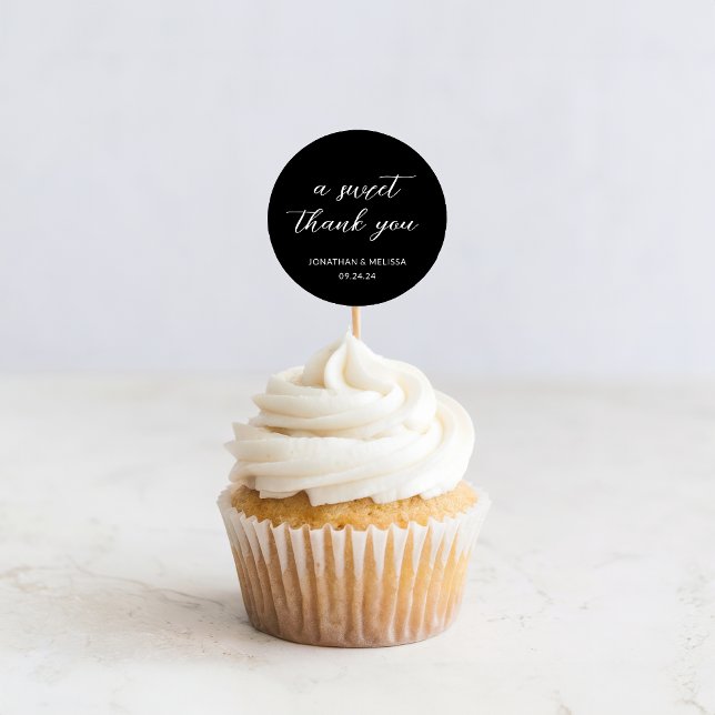 A Sweet Thank You Script Black Wedding Favour Classic Round Sticker (Creator Uploaded)