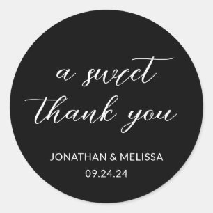 A Sweet Thank You Script Black Wedding Favour Classic Round Sticker