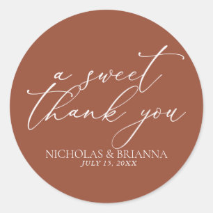 A Sweet Thank You Terracotta Burnt Orange Wedding Classic Round Sticker