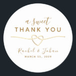 A Sweet Thank You Wedding Classic Round Sticker<br><div class="desc">Simple,  elegant,  minimal,  modern A Sweet Thank You wedding favour sticker,  with gold rope heart.</div>