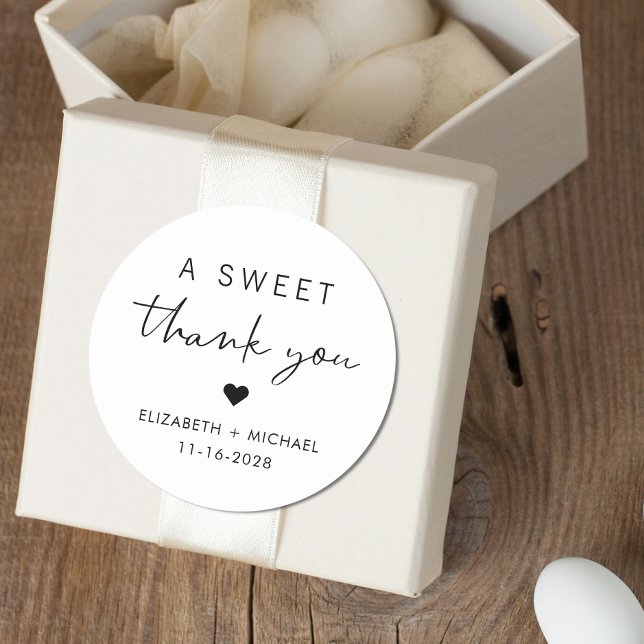 A Sweet Thank You Wedding Favour Classic Round Sticker (Creator Uploaded)