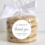 A Sweet Thank You Wedding Favour Classic Round Sticker<br><div class="desc">A modern sticker for your wedding party favours featuring "A Sweet Thank You" in a chic script and elegant typography,  your names and wedding date.</div>