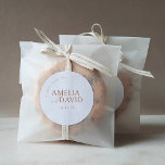 A Sweet Thank You Wedding Favour Tag Sticker<br><div class="desc">Dusty Terracotta Wedding Favours Round Sticker. Personalised Simple Minimalist Sticker. Just click the customise further link,  shown under the text personalisation area on the right,  and choose your custom colour background. This sticker template makes it fast and easy to create stunning additions to your wedding decor.</div>