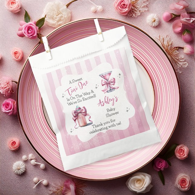 A Sweet Tini One Pink Coquette Girl Baby Shower Favour Bags ("A Sweet Tini One Is On the Way . . ." Coquette Bows Martini | Bottle Girl Baby Shower Favor Bags)