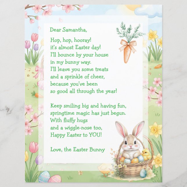A Sweet Whimsical Easter Bunny Letter for Children (Front)