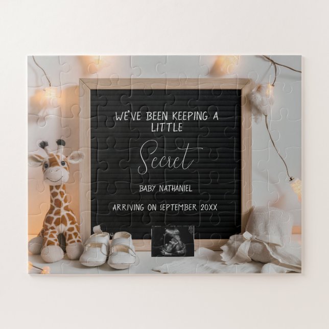 A sweetly sitting giraffe  pregnancy announcement  jigsaw puzzle (Horizontal)