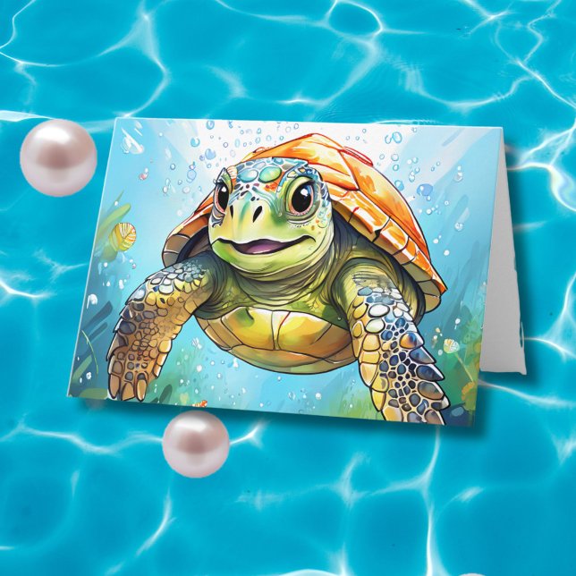 A Swimming Sea Turtle & Colouring Page Birthday Card (Creator Uploaded)