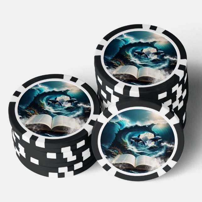 A Swimming steampunk Orca in the wave. Poker Chips (Stack)