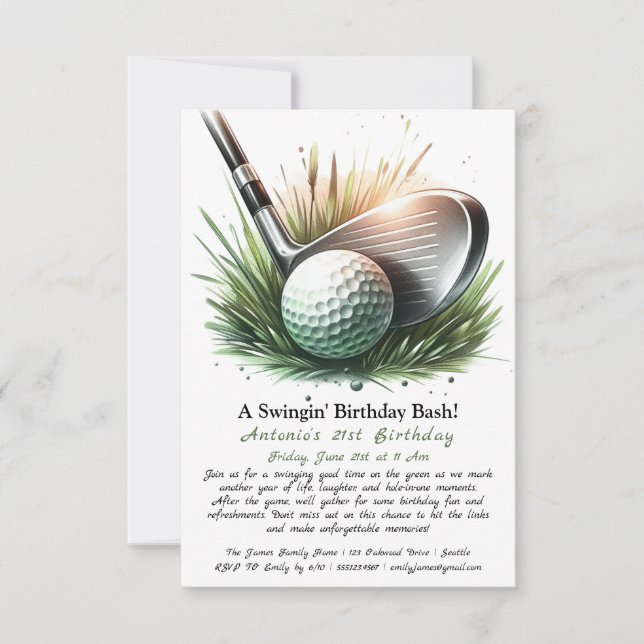 A Swingin' Birthday Bash – Tee Up for Fun! Invitation (Front)