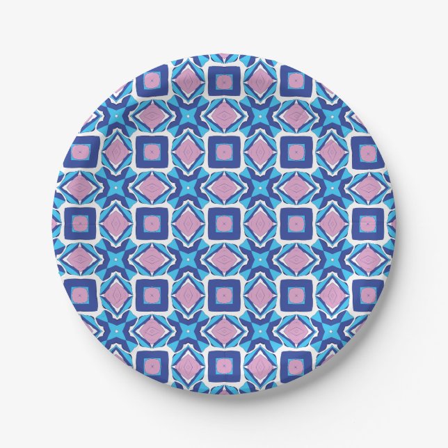 A symmetrical geometric pattern featuring blue paper plate (Front)