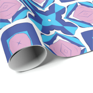 A symmetrical geometric pattern featuring blue  wrapping paper