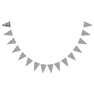A symmetrical monochrome design featuring intricat bunting