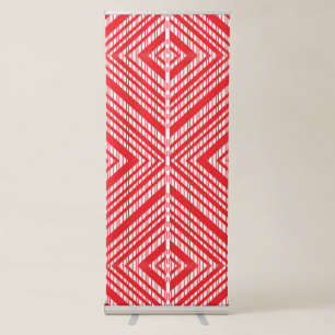 A symmetrical pattern featuring red, orange, and p retractable banner