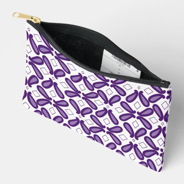 A symmetrical pattern featuring white and purple m accessory pouch (Open)