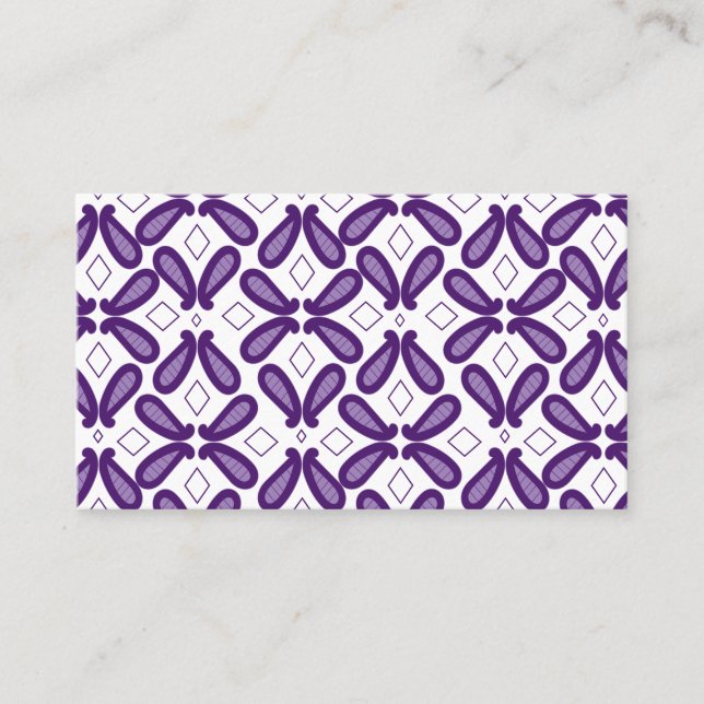 A symmetrical pattern featuring white and purple m business card (Front)