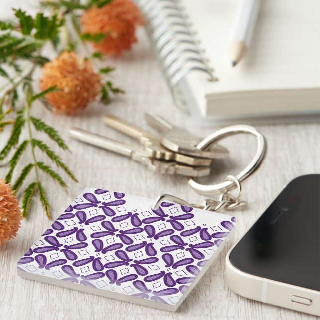 A symmetrical pattern featuring white and purple m key ring (Front Right)