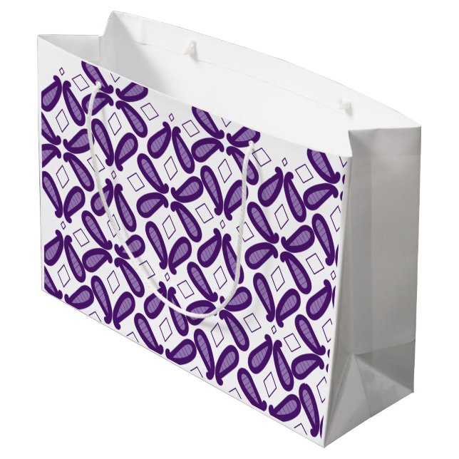 A symmetrical pattern featuring white and purple m large gift bag (Back Angled)