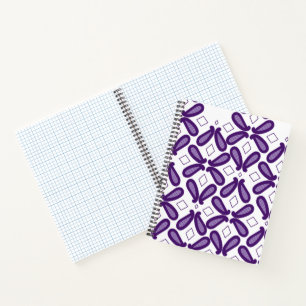 A symmetrical pattern featuring white and purple m notebook