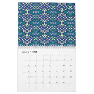 A symmetrical pattern of blue motifs on a textile  calendar