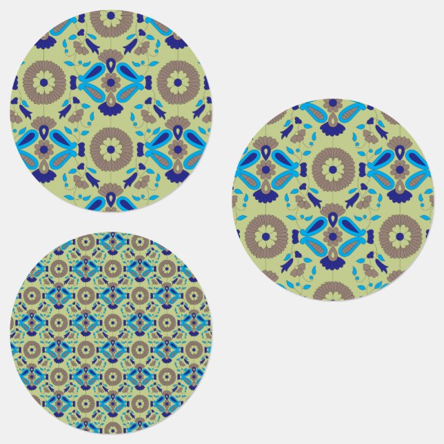 A symmetrical textile design featuring blue and or (Group)