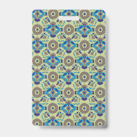 A symmetrical textile design featuring blue and or