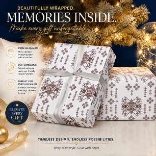 A symmetrical white wrapping paper featuring a rep