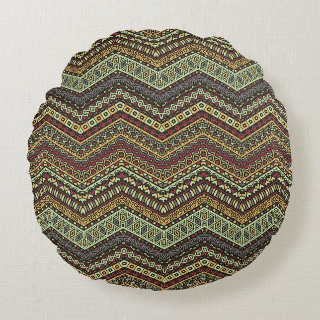 A Symphony of Patterns and Comfort Round Cushion (Front)