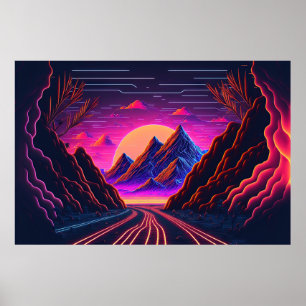 A Synthwave Journey Through the Mountains Poster