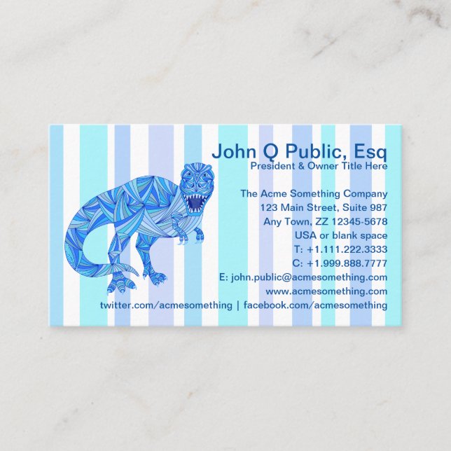 A T-Rex Dinosaur Colourful Prehistoric Stripes Business Card (Front)