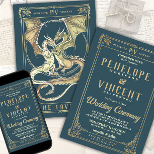 A Tale of Dragon Love Tarot Wedding Invitation