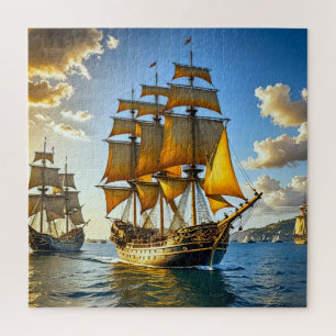 A tall ship with golden sails Jigsaw Puzzle