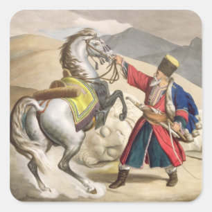 A Tartar with his Horse, engraved by the Thierry B Square Sticker