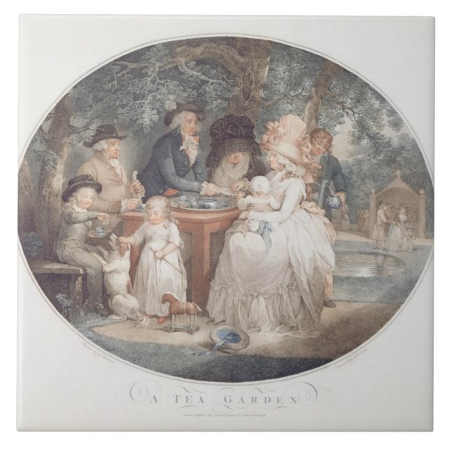 A Tea Garden, colour stipple engraving after Morla Tile (Front)