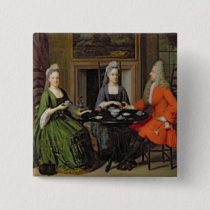 A Tea Party (oil on canvas) 15 Cm Square Badge