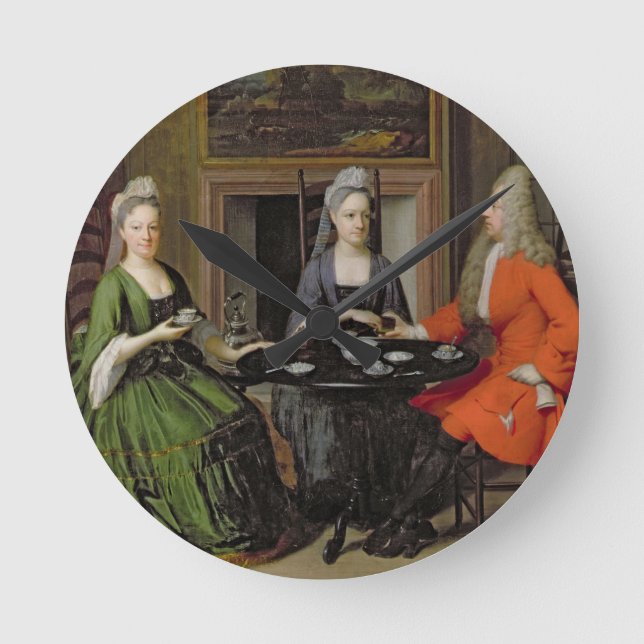 A Tea Party (oil on canvas) Round Clock (Front)