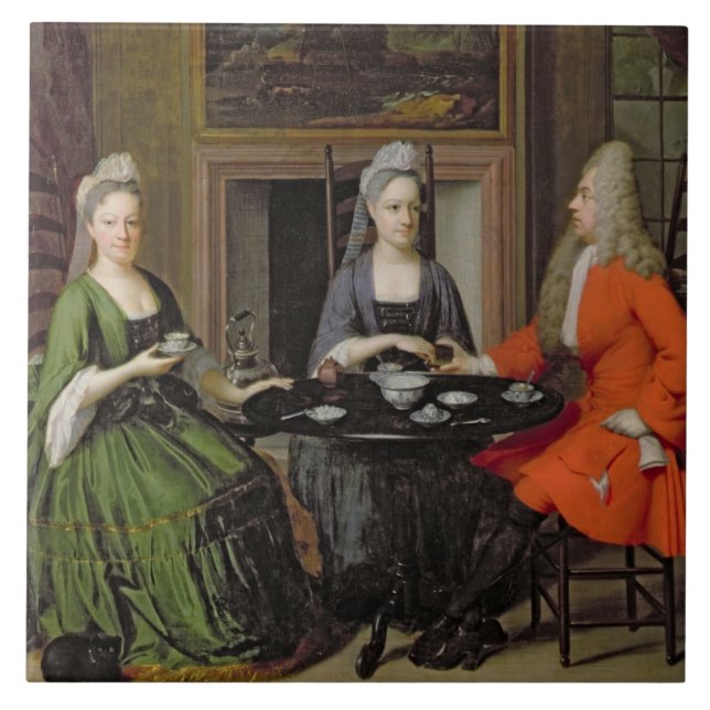 A Tea Party (oil on canvas) Tile (Front)