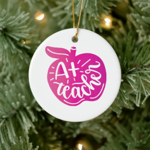 A+ Teach Apple Symbol for Teacher's Day Ceramic Tree Decoration