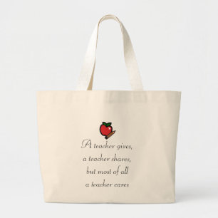 A teacher cares large tote bag