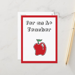 A+ Teacher Red Apple Cool School Cartoon Holiday Postcard