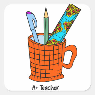 A+ Teacher Square Sticker   Teacher Appreciation 