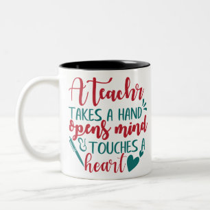 A teacher takes a hand opens mind & touches a hear Two-Tone coffee mug