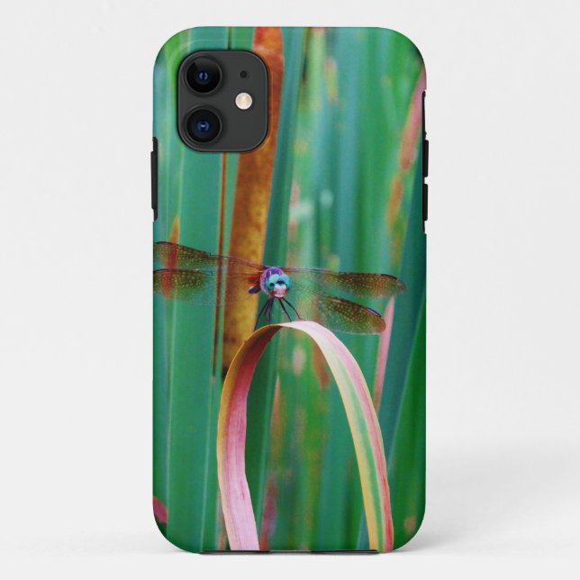A teal Eyed Dragonfly with cattails Case-Mate iPhone Case (Back)