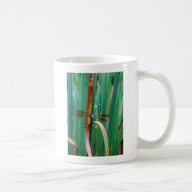 A teal Eyed Dragonfly with cattails Coffee Mug (Right)